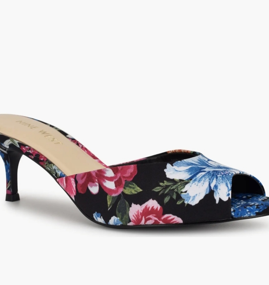 Anne Klein Black and Blue Heels with Floral Design